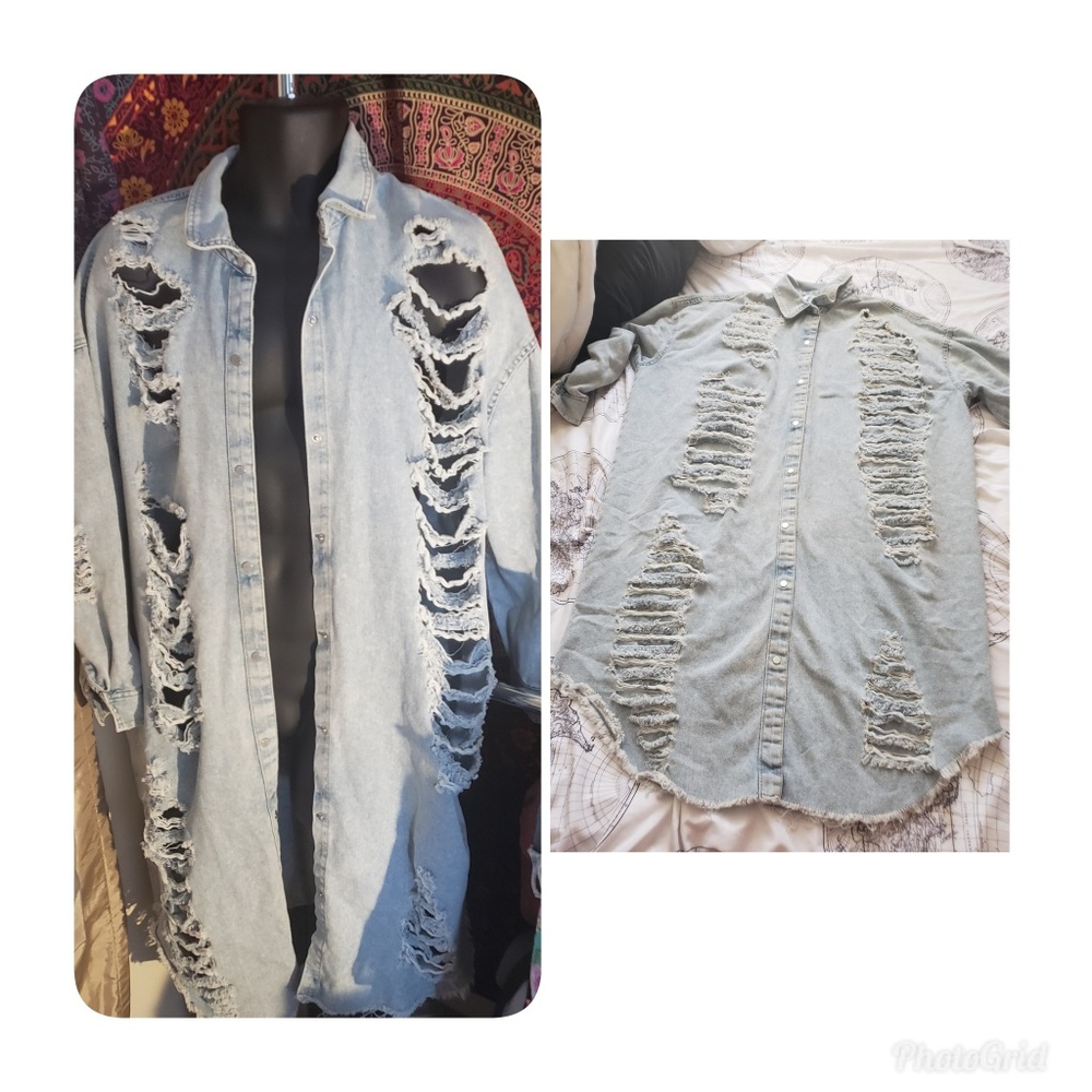 Distress Jean  Knee length  Jean jacket